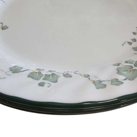 3 Corelle Callaway Dinner Plates 10" white swirl rim green trim ivy - Picture 4 of 9